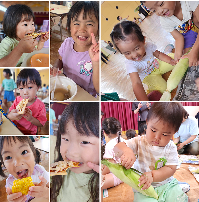 給食を食べる子どもたちの写真
